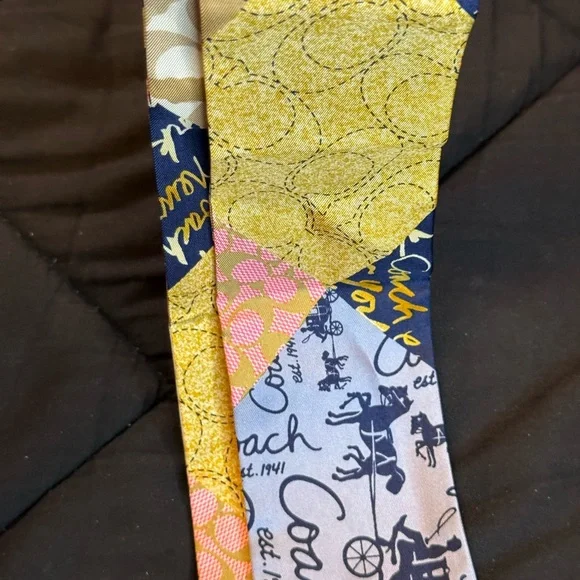 Coach Silk Skinny Scarf  – Multicolor Patchwork Print NWOT - Picture 6 of 12